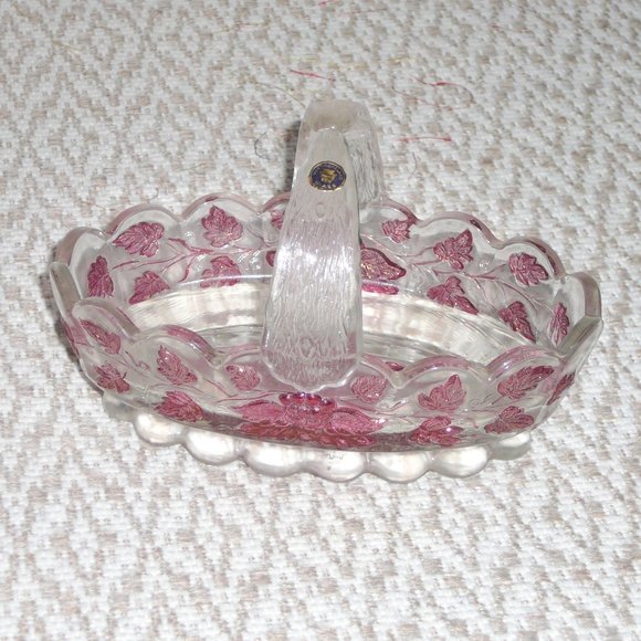 Vintage Westmoreland Grapevine Ruby Red Glass Candy Dish Handled Bowl Unused - Picture 2 of 9